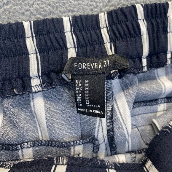 Forever 21 Flare Pants M Black Striped Wide Leg Stretch Mid Rise Dress Pant Work - Picture 3 of 13